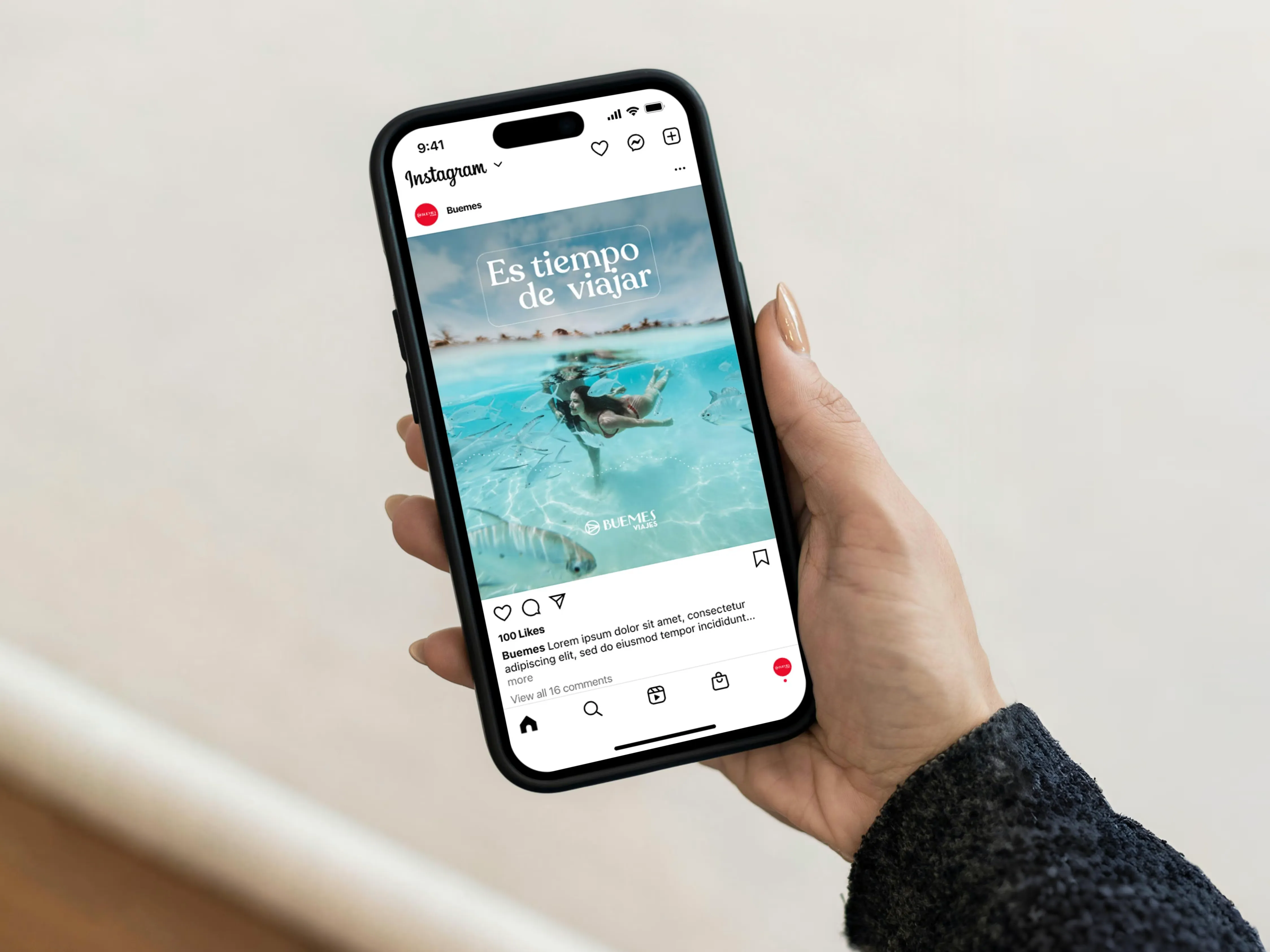 Celular con una publicación de Buemes en Instagram
