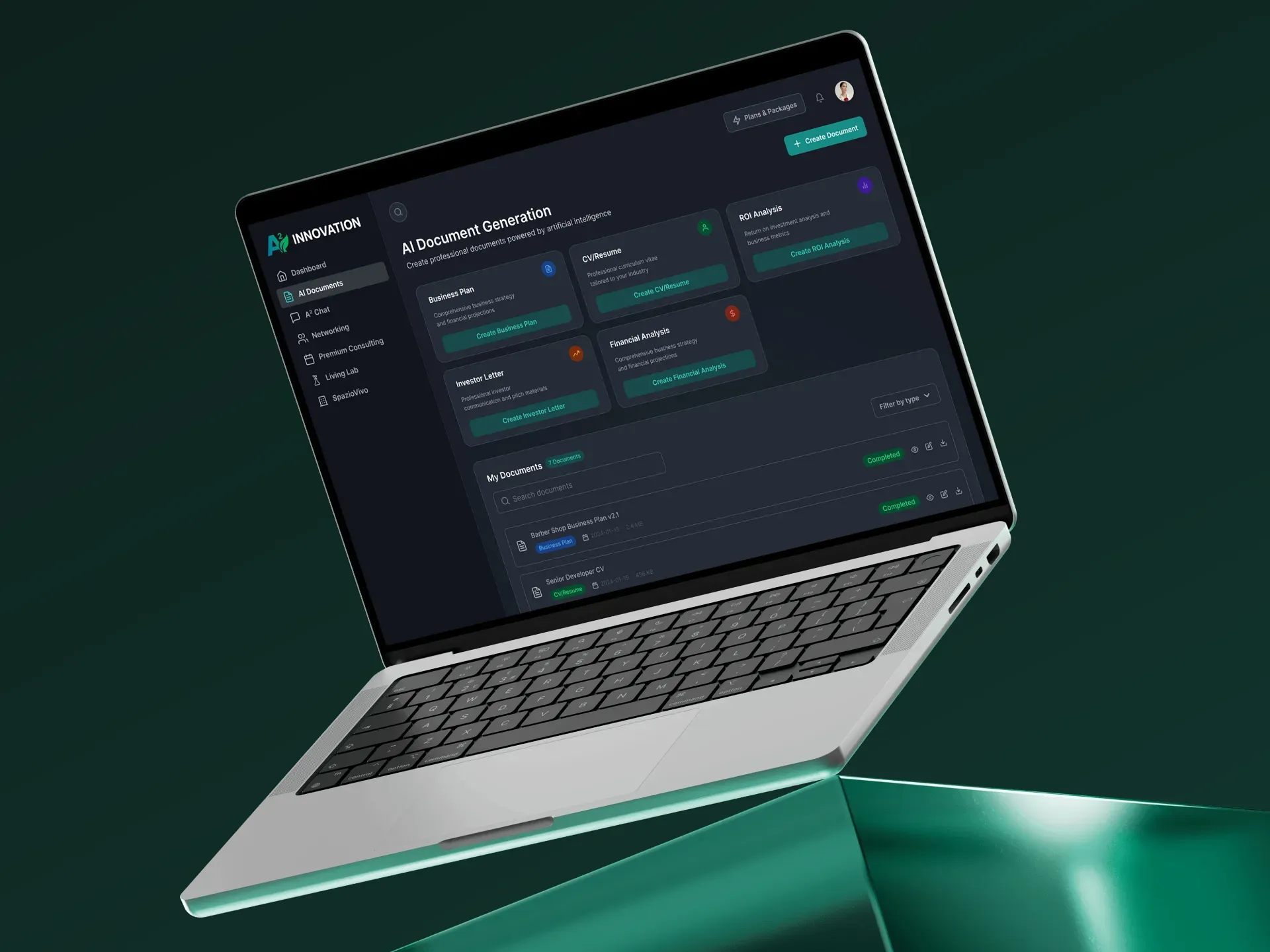 Laptop con la generación de documentos con IA de A² Innovation